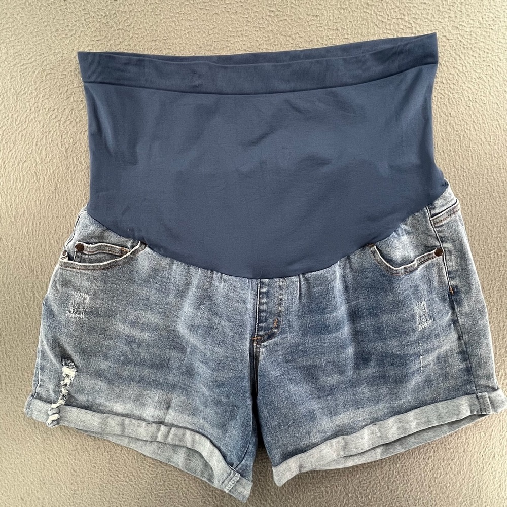 HOFISH Women Maternity Jean Shorts Denim Blue XXL Distressed Casual Summer